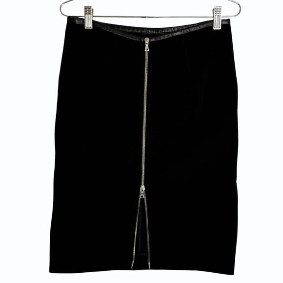 Yigal Azrouël Leather Trim Mini Skirt Size 6 Exposed Zippers Edgy Office Siren - Picture 5 of 11